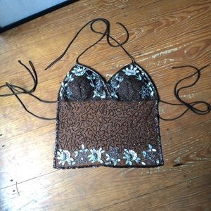 NWOT Brown Beaded Backless Top